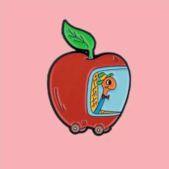 LOWLY WORM'S APPLE CAR ENAMEL PIN BADGE-RICHARD SCARRY-1.45 by 0.78"-NWT! - Picture 1 of 3